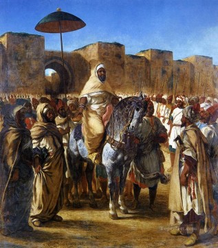 ウジェーヌ・ドラクロワ Painting - モロッコのスルタンと側近のロマンチックなウジェーヌ・ドラクロワ